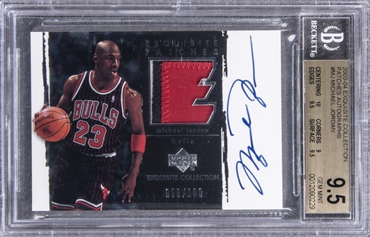 2003-04 UD "Exquisite Collection" Patches #MJ Michael Jordan Signed Card (#056/100) – BGS GEM MINT 9.5/BGS 10